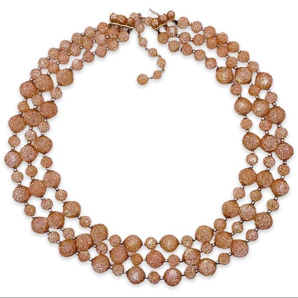 𝅺vintage Triple Layer Golden Bead Japanese Necklace - Picture 1 of 9